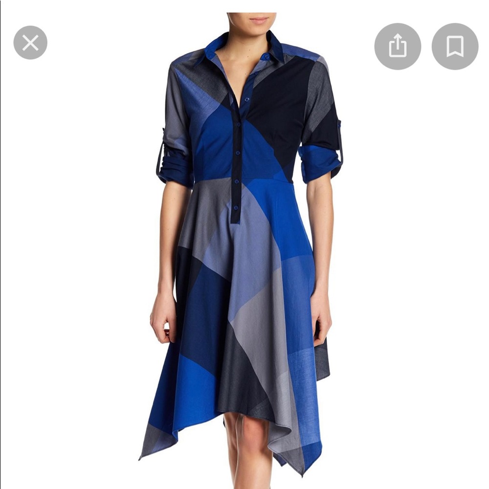 HOST PICK! BCBG Blue black grey check plaid shirt dress, 100% cotton, Size M